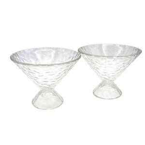 Ice Cream Dish Set of 2  Crackle Pattern Glass Large Clear Vintage Cone Shaped